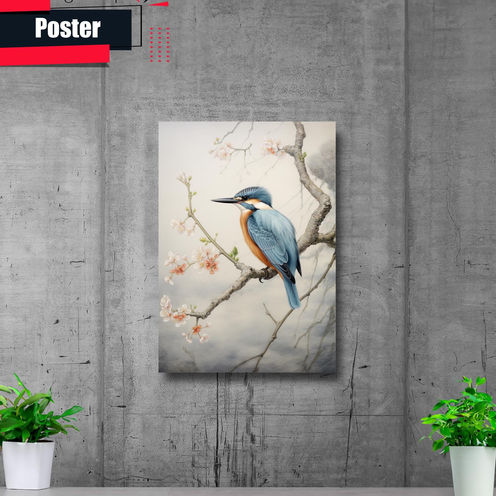 Amazon.com: Kingfisher on a Tree Stump Print, Vintage Japanese Art
